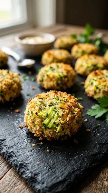 Easy baked zucchini garlic bites recipe with fresh ingredients and herbs