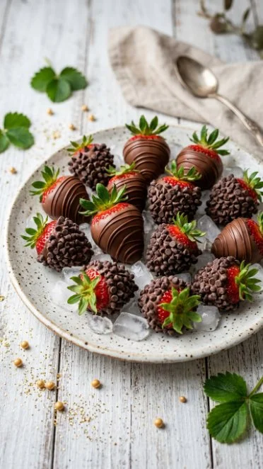 Delicious frozen chocolate covered strawberries ready to be enjoyed