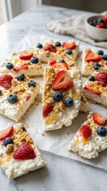 Healthy cheesecake made with cottage cheese on a plate