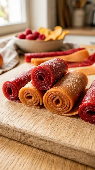 Healthy homemade fruit roll ups made with fresh fruits