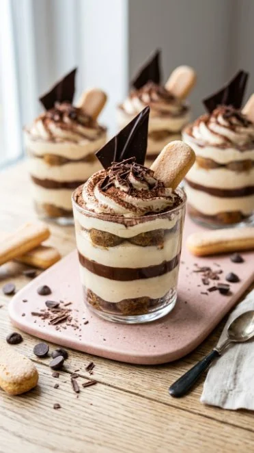 Mini Tiramisu Cups dessert in elegant serving glasses