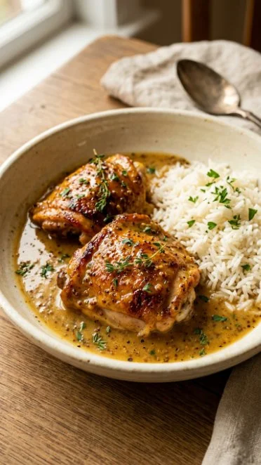 Slow Cooker Honey Mustard Chicken served with vegetables