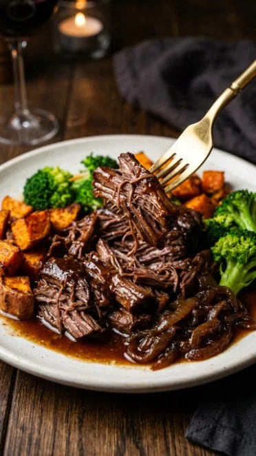 Delicious slow cooker pot roast with vegetables and herbs