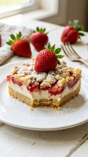 Delicious Strawberry Shortcake Bars with fresh strawberries and whipped cream