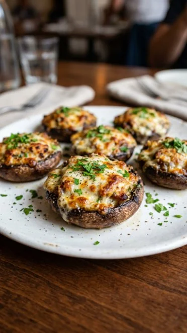 Delicious stuffed mushrooms ready to be served as a tasty appetizer