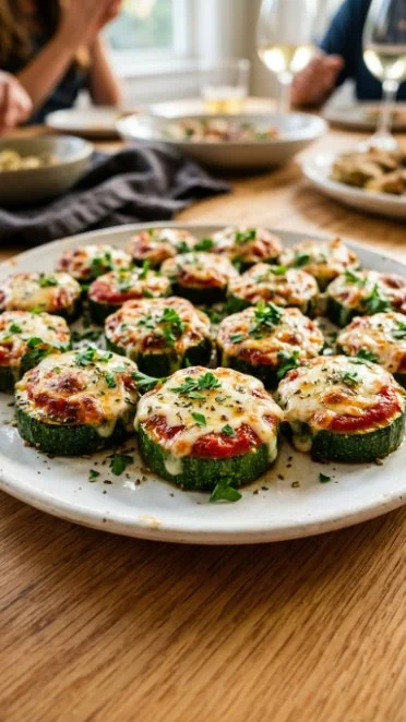 Delicious zucchini pizza bites topped with cheese and herbs