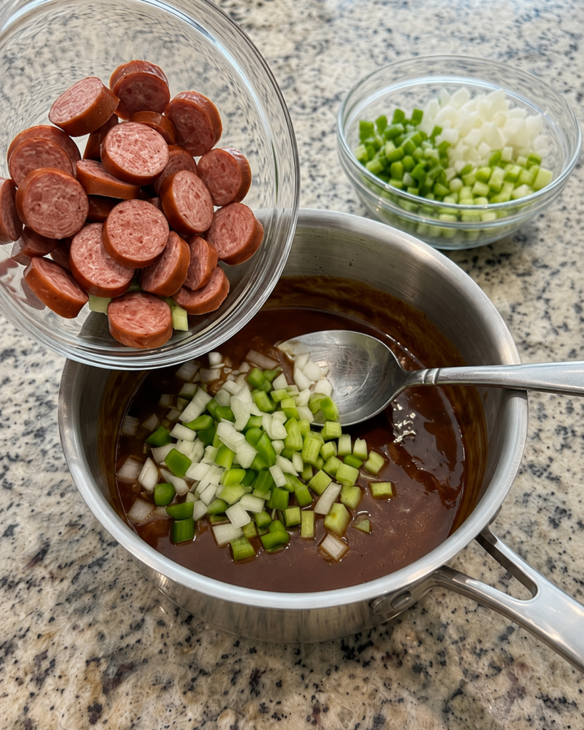 Louisiana Shrimp, Chicken & Beef Sausage Gumbo-prep