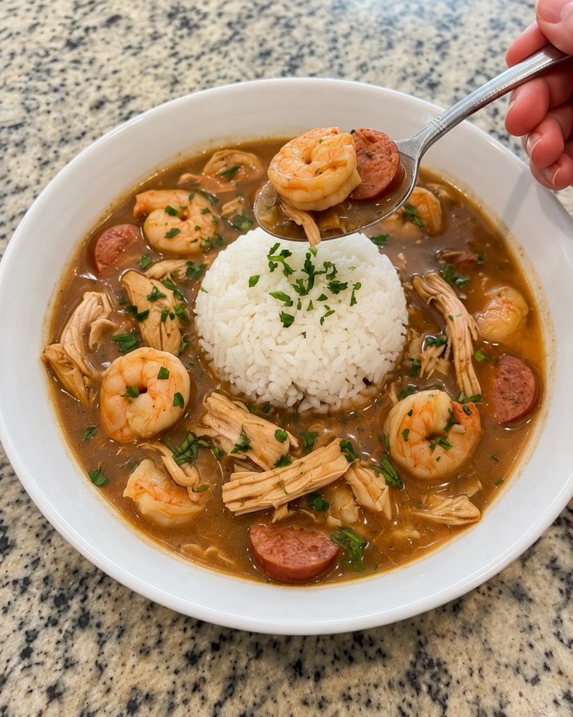 Louisiana Shrimp, Chicken & Beef Sausage Gumbo