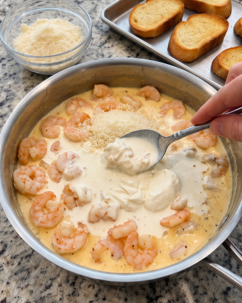 Creamy Garlic Shrimp Toasts-step