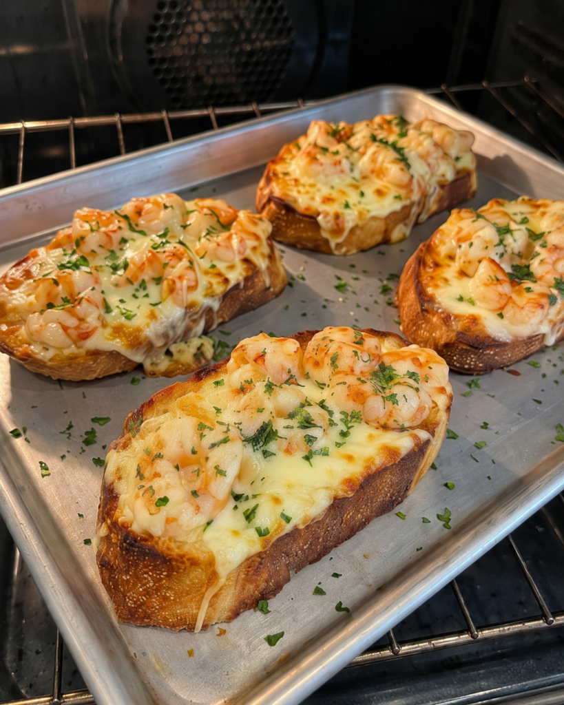 Creamy Garlic Shrimp Toasts- bake
