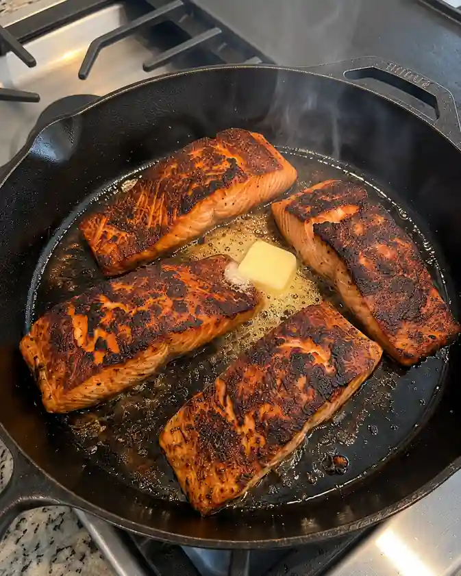Blackened Salmon with Creamy Garlic Parmesan Sauce & Yellow Rice- bake salmon