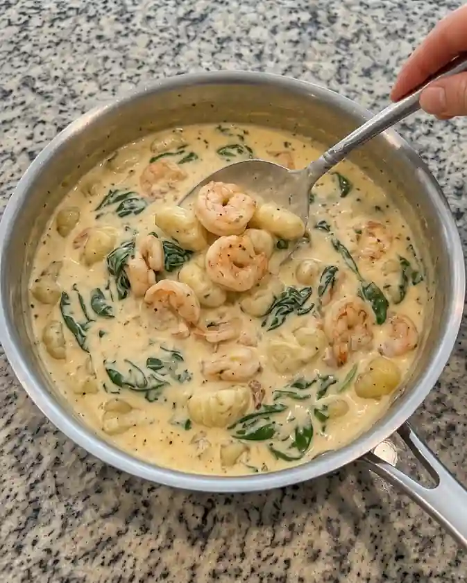 Creamy Tuscan Shrimp Gnocchi-skillet
