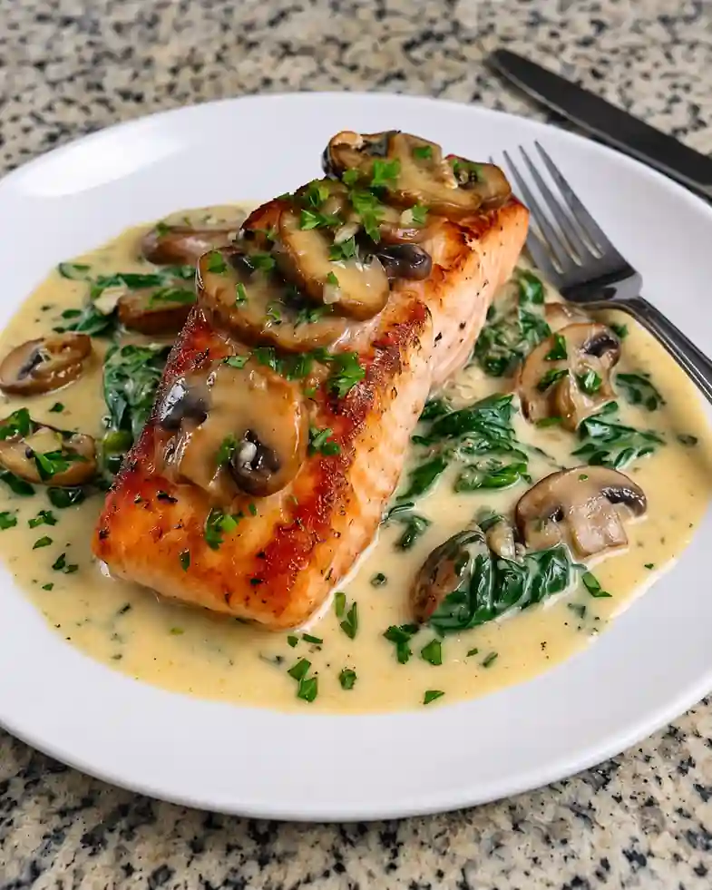 Creamy Garlic Mushroom Salmon Skillet