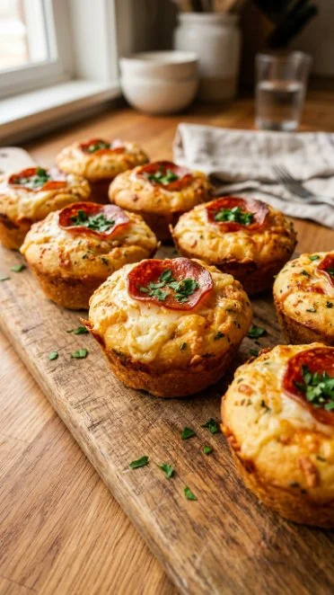 Delicious carnivore pizza muffins fresh out of the oven, perfect snack or meal.