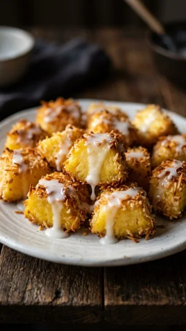 Delicious coconut pineapple bites - a tropical fruit snack.