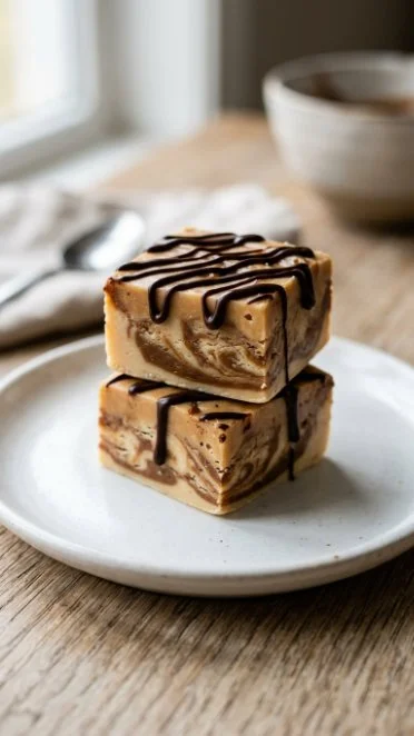 Delicious cottage cheese caramel fudge dessert on a plate.