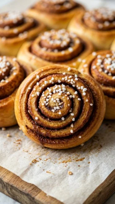 Cottage cheese cinnamon rolls with a sweet glaze on a wooden table