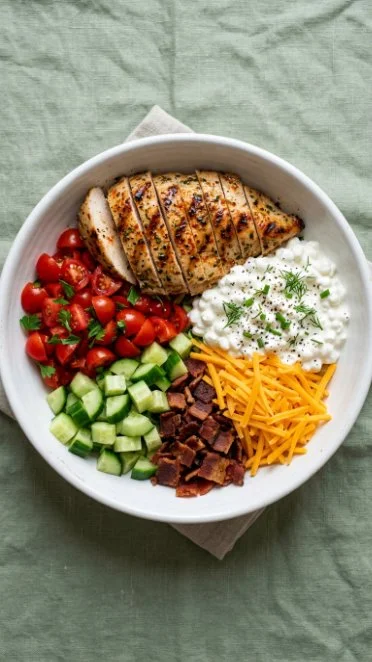 Cottage Cheese Panch Chicken meal prep with colorful vegetables