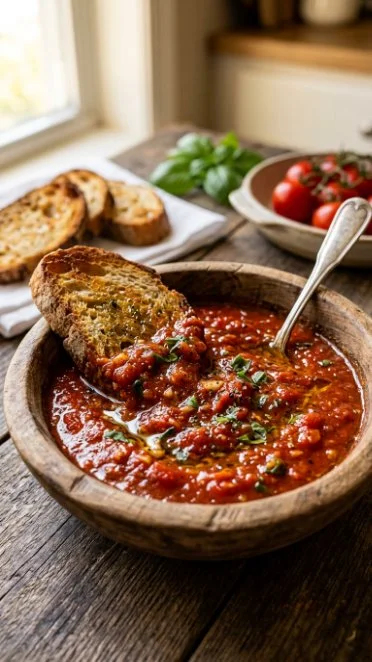 Creamy tomato dip served with fresh veggies and crackers