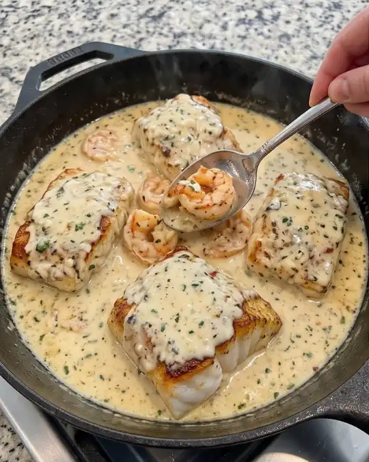 Creamy Garlic Butter Cod & Shrimp Skillet-02