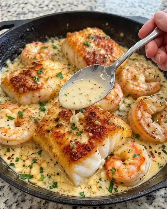 Creamy Garlic Butter Cod & Shrimp Skillet-03