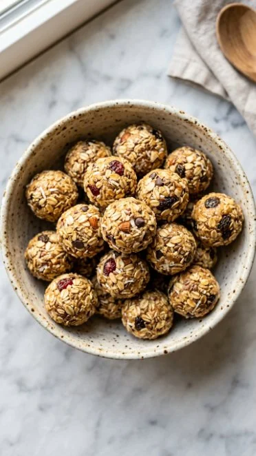 A plate of apple pie protein balls for healthy snacking