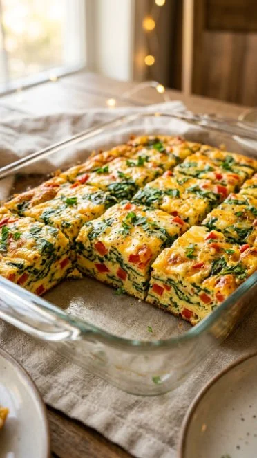 Healthy egg white frittata with vegetables on a plate