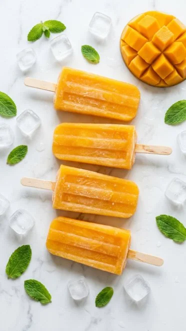 Delicious mango popsicles freshly made with ripe mangoes
