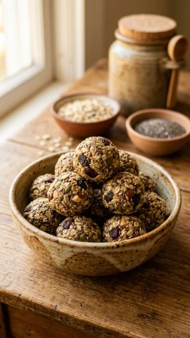 Healthy oatmeal energy balls made with almond butter
