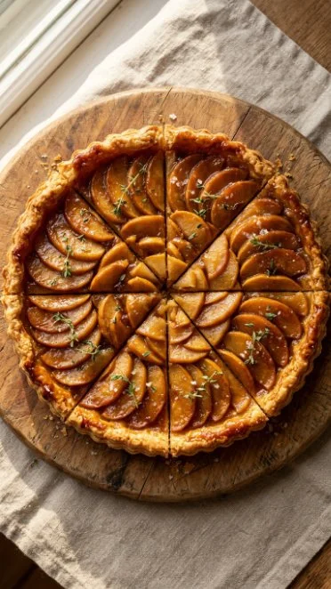 Savory Apple Thyme Tart with fresh thyme and sliced apples