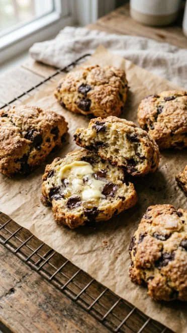 Homemade scones with cottage cheese served on a plate