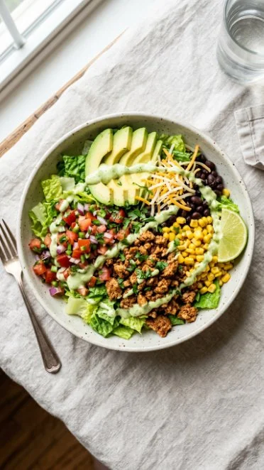 Southwest Turkey Taco Bowl with fresh vegetables and spices