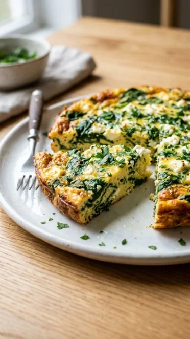 Delicious Spinach Feta Egg Bake served in a dish