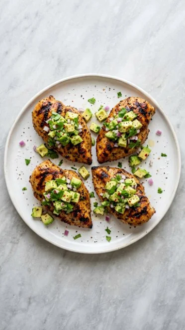 Zesty cilantro lime chicken served with fresh avocado slices