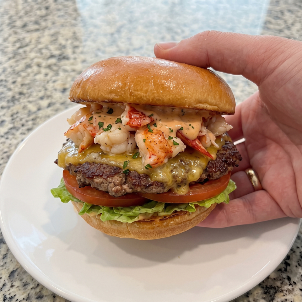 Buttered Lobster Cheddar Smash Burgers