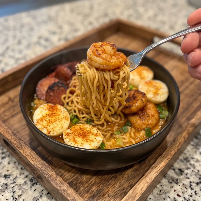 Cajun Shrimp, Sausage & Egg Ramen Bowl