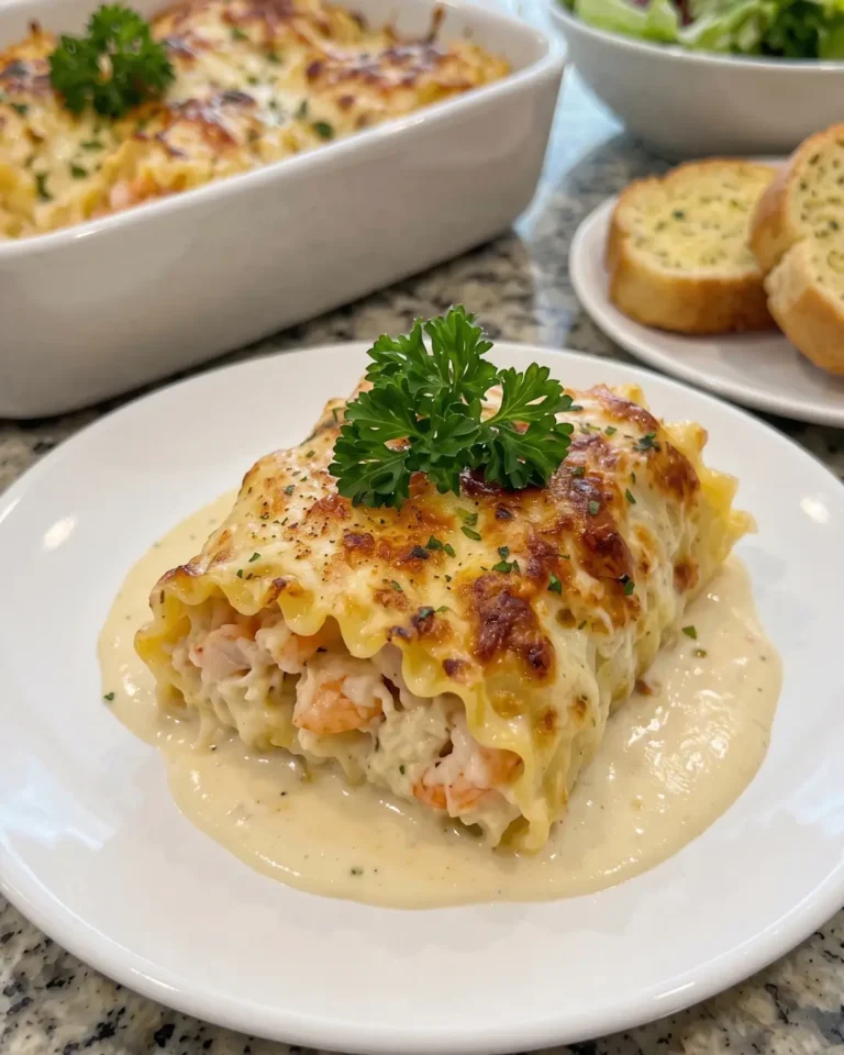Seafood Lasagna Rolls with Creamy Cheese Sauce