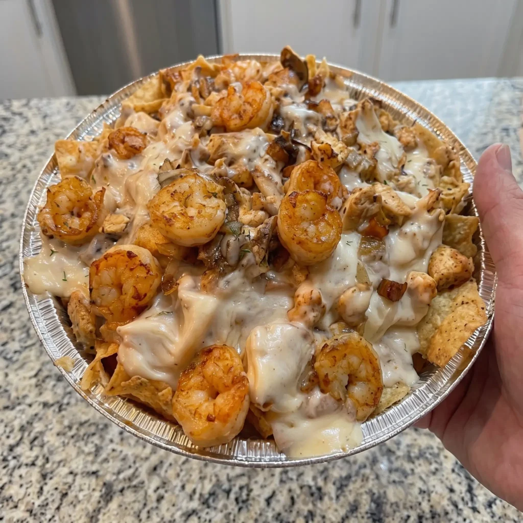 Creamy Garlic Chicken & Shrimp with Mushrooms