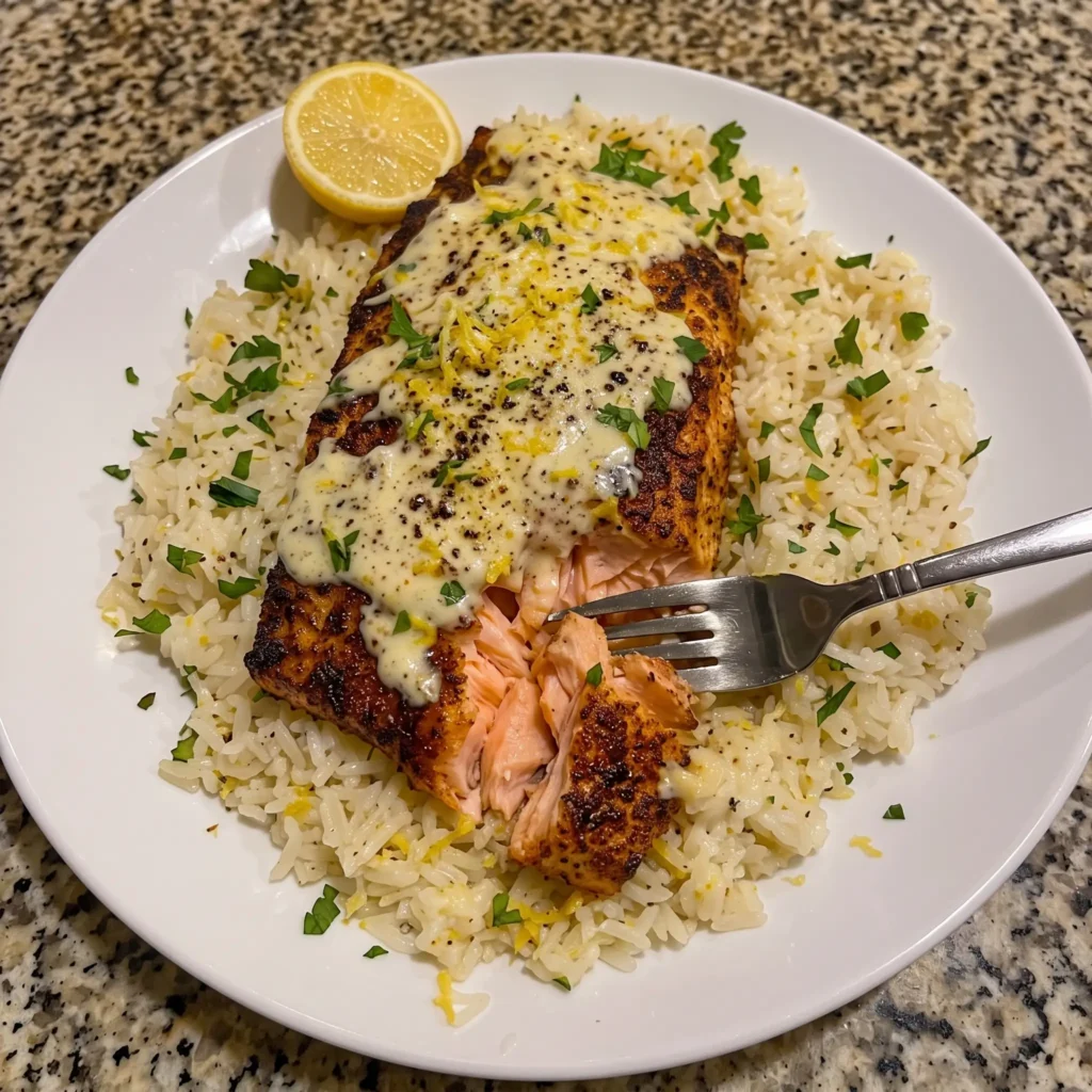 Creamy Cajun Salmon with Lemon Parmesan Rice