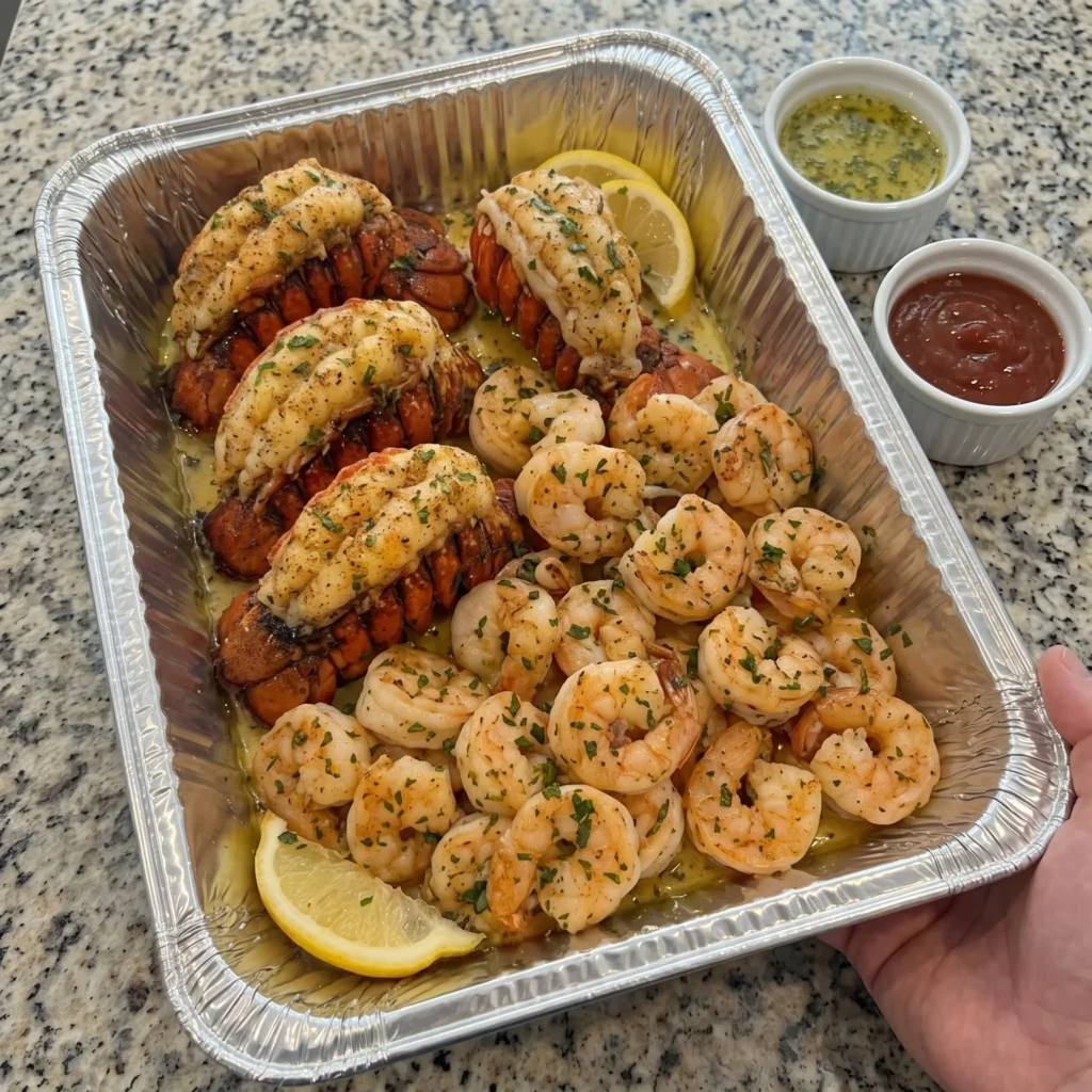Garlic Butter Lobster and Shrimp Platter