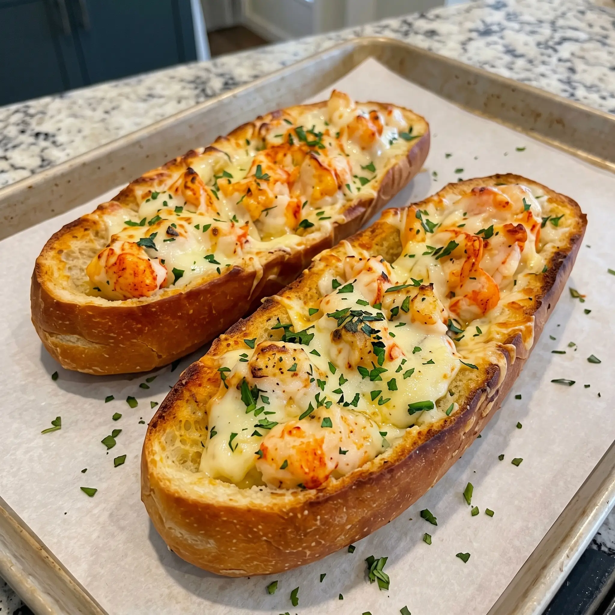 Cheesy Garlic Lobster Bread Boats