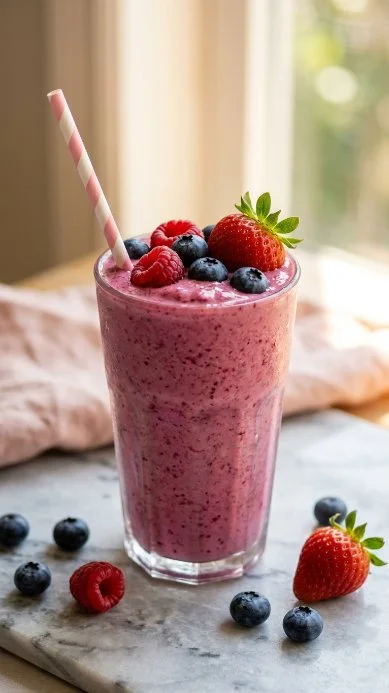 Berry Protein Smoothie with fresh berries and protein powder in a glass