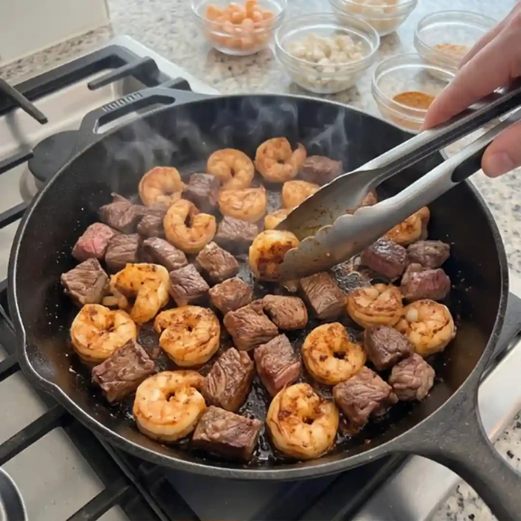 cheesy_surf_turf_birria_tacos- cook steak