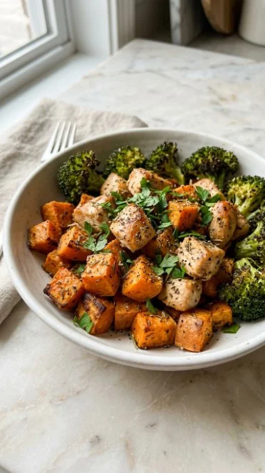 Easy sheet pan chicken and sweet potato meal prep for healthy meals