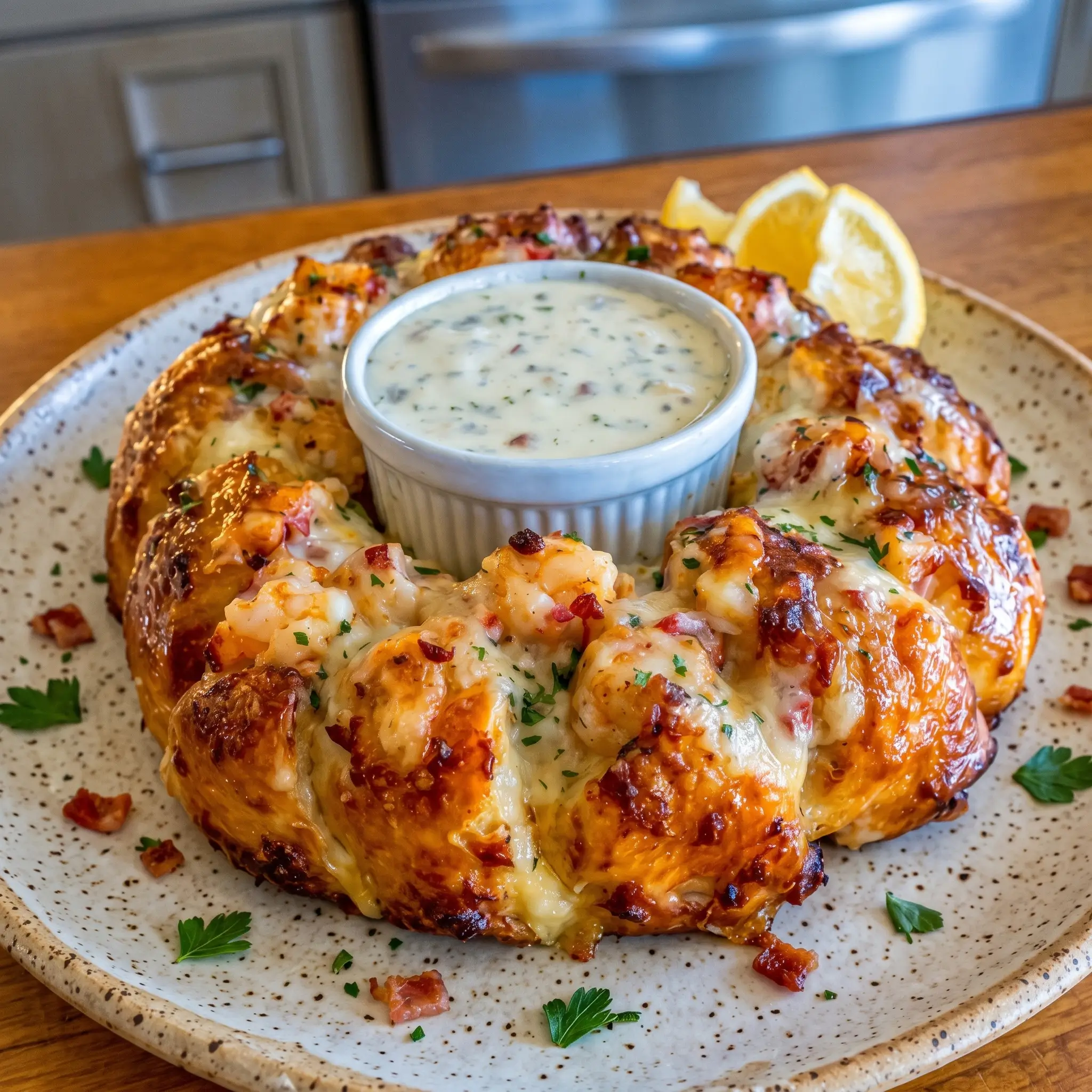 Cheesy Garlic Crab and Shrimp Crescent Ring