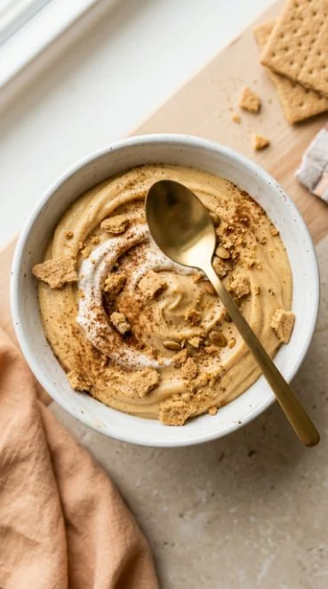 Healthy pumpkin cottage cheese pudding in a bowl garnished with cinnamon