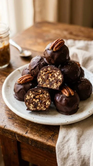 Delicious no-bake pecan pie balls ready to enjoy as a sweet treat