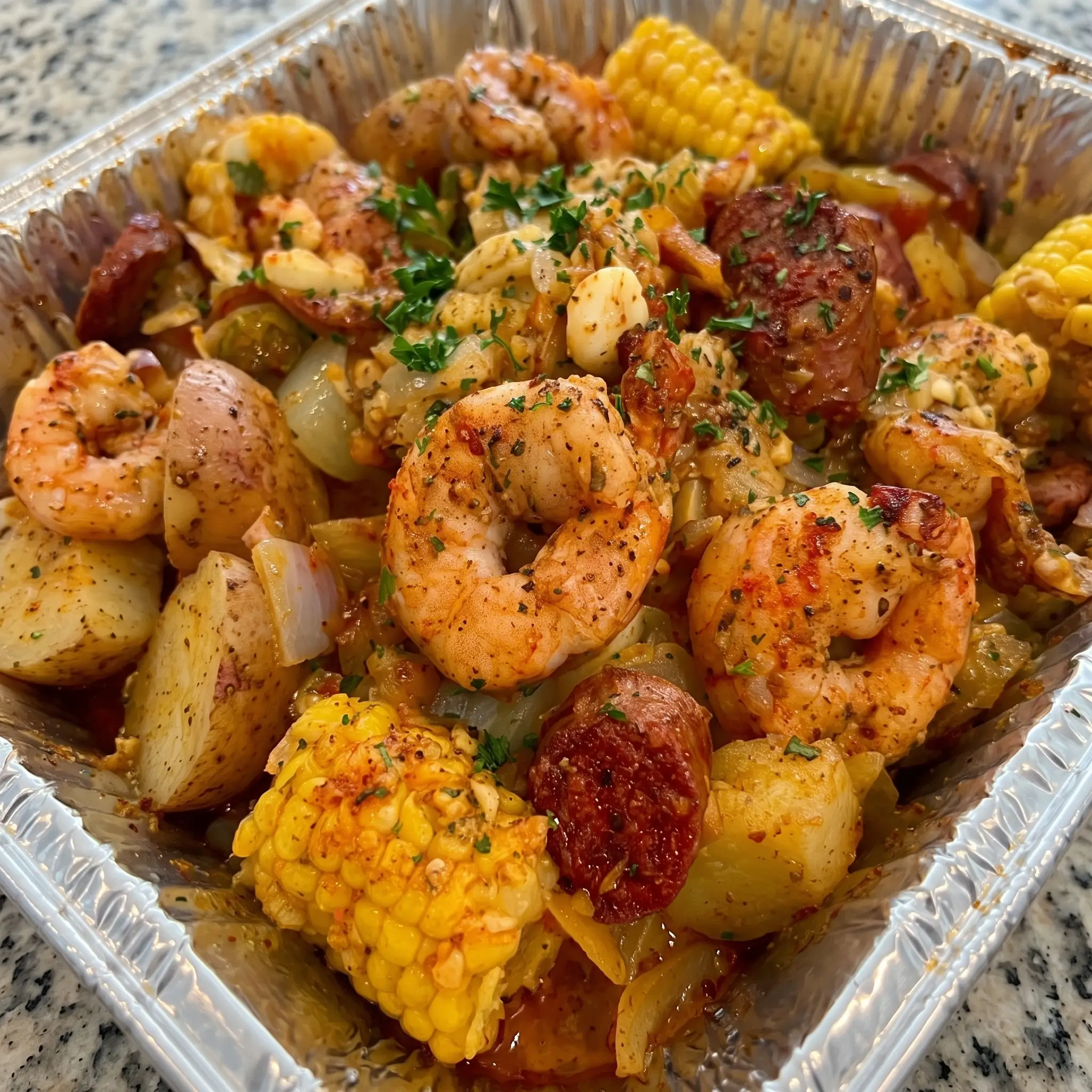 Southern Soul Garlic Butter Shrimp, Sausage & Potatoes