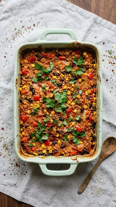 Mexican Red Bean Quinoa Casserole meal prep dish in a serving bowl