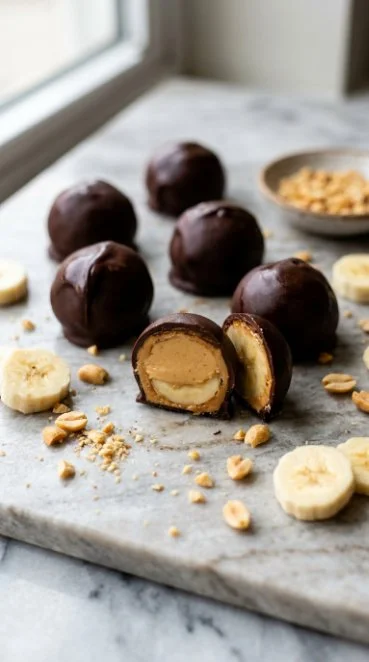 Peanut butter banana bites on a plate, a tasty and healthy snack option